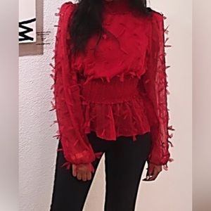 Zara red feather blouse